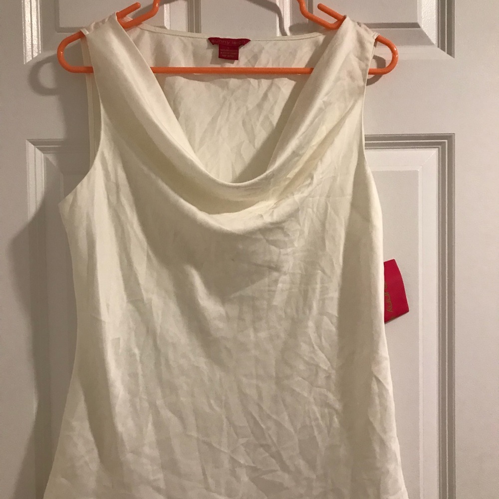 Sunny Leigh cream blouse with black sash NWT large